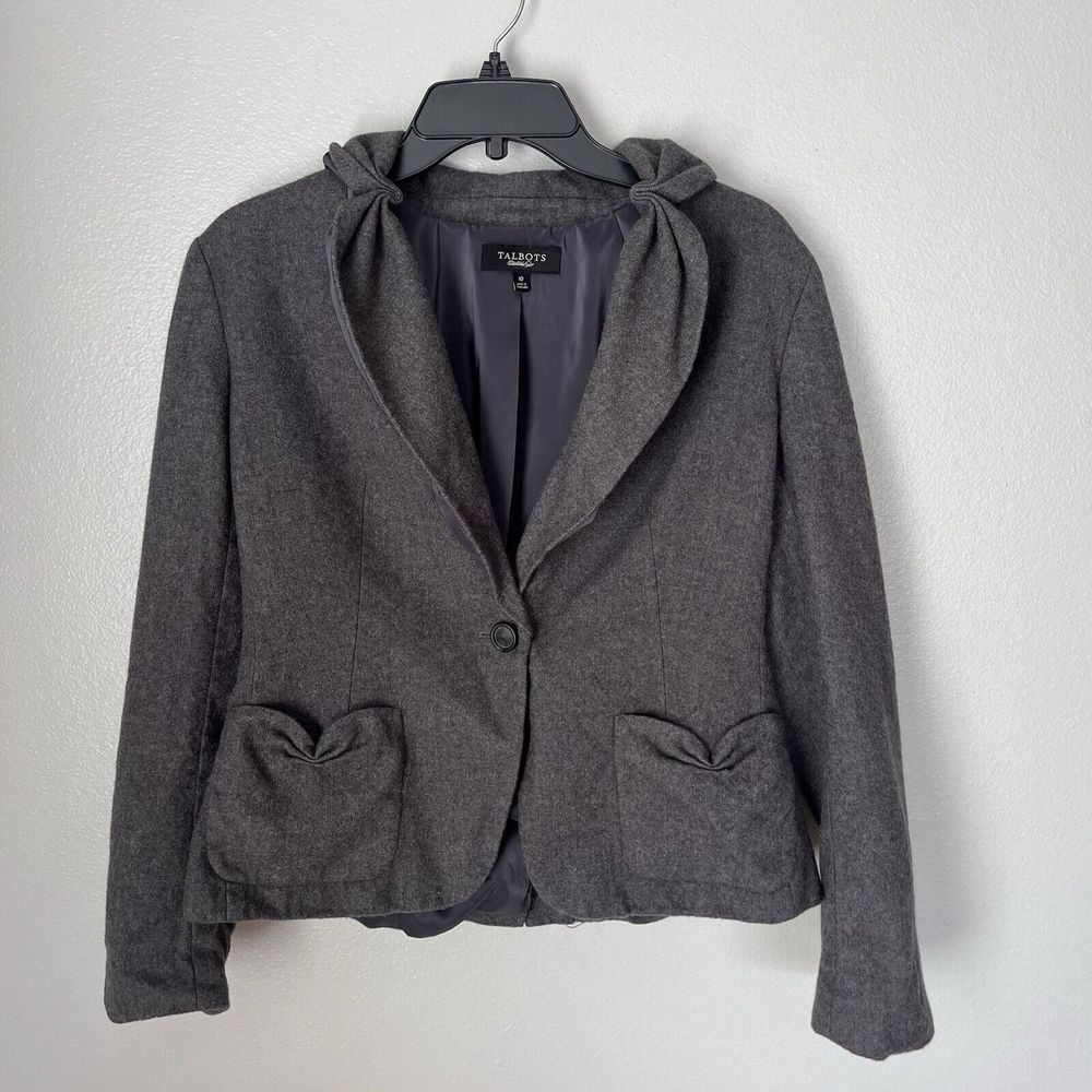 TALBOTS Women's 10 Gray Blazer Jacket Wool Blend Suit Business Casual 1 Button